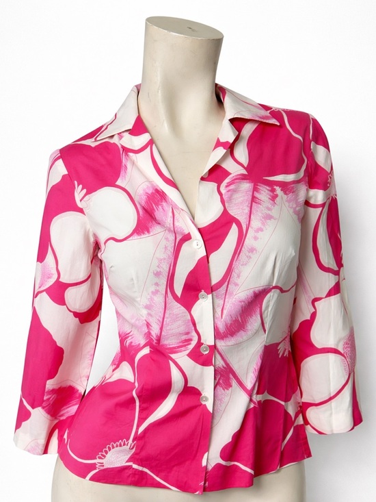 Trina Turk Tops - Trina Turk Pink White Floral Top Size S Made in USA Cotton Stretch Resort Chic
